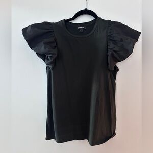 Express Women's Black T Shirt with Puff Sleeves